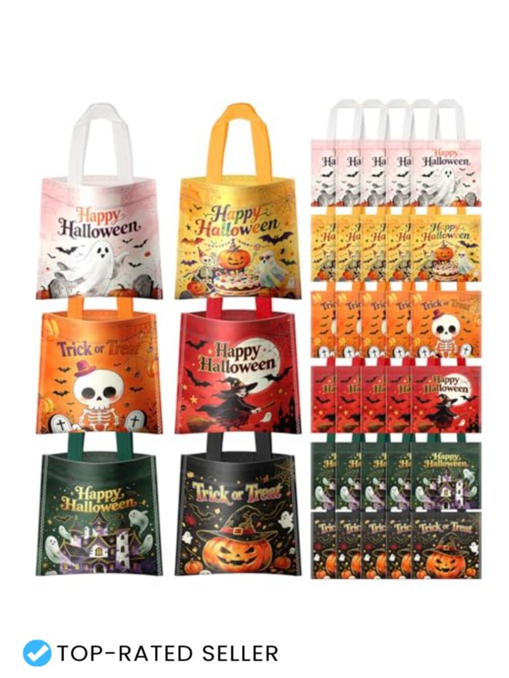 24 Pack Halloween Treat Candy Bags Non-Woven Reusable Tote with Handles